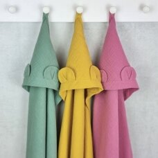Muslino rankšluostukas su gobtuvu, 85x95 cm (įvairių spalvų)