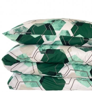Patalynės komplektas "Žalioji geometrija", 3 dalių, 200x220 cm