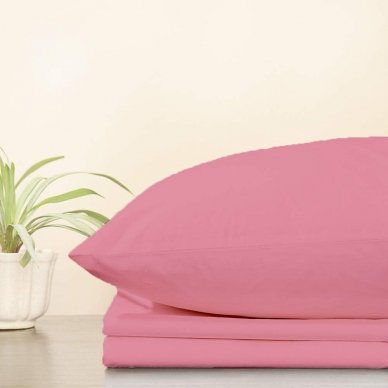 Trikotažinė paklodė su guma, 160x200 cm + 2 vnt. pagalvių užvalkaliukai 50x70 cm (rožinė)